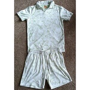 C&C California Mens 2 Piece Set Terry Cloth Small Green Swimming Shorts Top